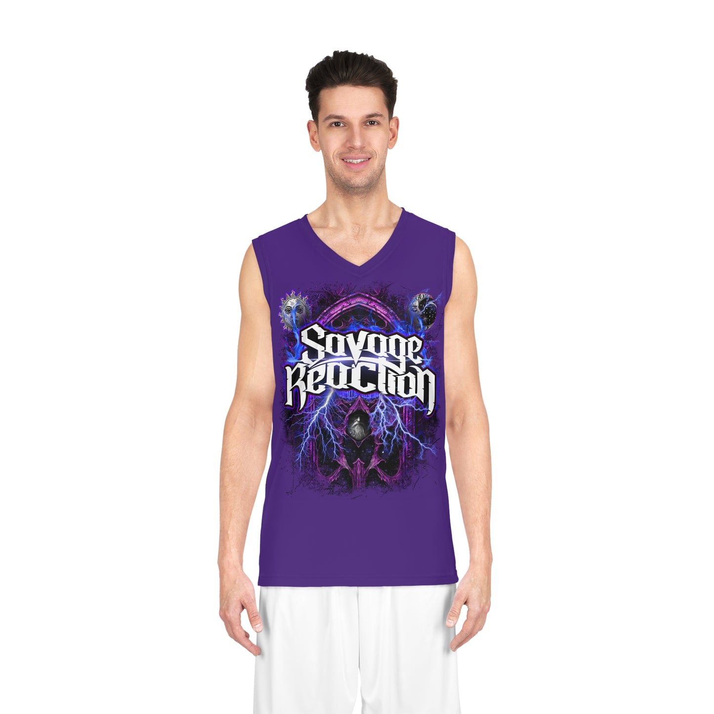 Savage Reaction Basketball Jersey - Bold Purple Sportswear for Fans and Athletes